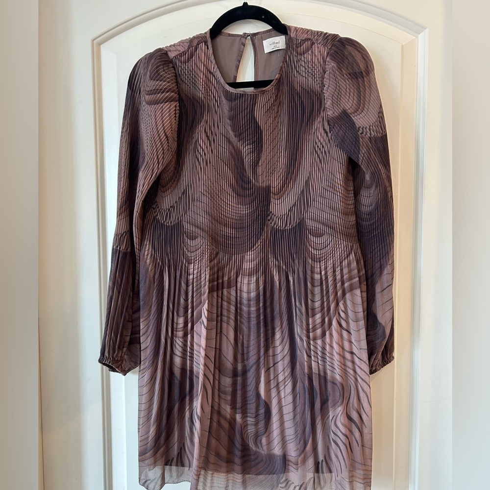 Aritzia Wilfred Daydreamer Mini Dress Pleated Sheer Long Sleeve 2xs
